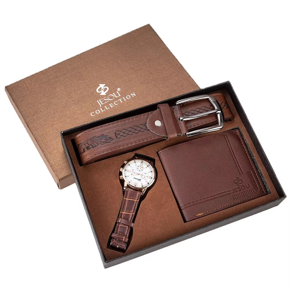 New 3Pcs/Set Fashion Watch for Men Luxury Gift Box Mens Watches Set Male Belt Wallet Wristwatch Set Best Gift for Husband Father