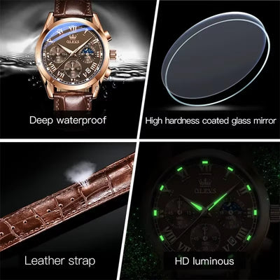 Quartz Watch for Men Top Brand Luxury Watches Moon Phase Waterproof Mens Watches Fashion Chronograph Wrist Watches for Men