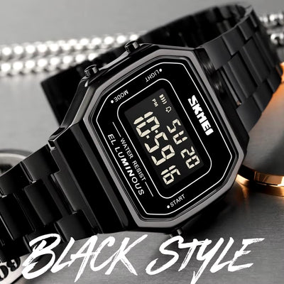 Retro LED Digital Male Watches Casual Simple Mens Wristwatches Stainless Steel Band Waterproof Watch Men Reloj Hombre 1647