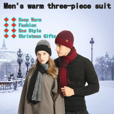 Mens Winter Scarf Hats and Gloves Set Knit Beanie Hat Warmer Scarf and Touchscreen Gloves 3 Pcs for Men