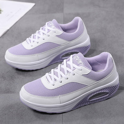 Fashion Fitness Walking Sneaker- RQWEIN Ladies Toning Rocker Shoes Womens Mesh Slip on Wedges Tennis Platform Sneakers