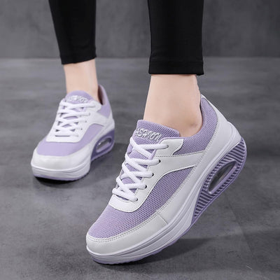 Fashion Fitness Walking Sneaker- RQWEIN Ladies Toning Rocker Shoes Womens Mesh Slip on Wedges Tennis Platform Sneakers