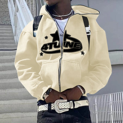 Zip up Hoodies Y2K Cardigan New in Sweatshirts Warmth 4Tune Letter Print Sweatshirts Trend Casual Hip Hop Hooded Mens Clothing