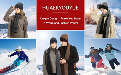 Mens Winter Scarf Hats and Gloves Set Knit Beanie Hat Warmer Scarf and Touchscreen Gloves 3 Pcs for Men