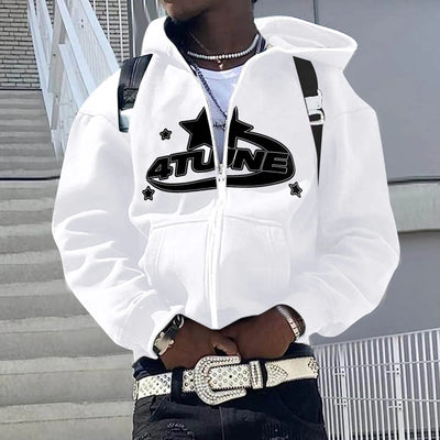 Zip up Hoodies Y2K Cardigan New in Sweatshirts Warmth 4Tune Letter Print Sweatshirts Trend Casual Hip Hop Hooded Mens Clothing