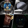 Dress Automatic Watch for Men Luxury Diamond Mechanical Self Winding Blue Face Brown Leather Strap Waterproof Luminous Men Wrist Watches