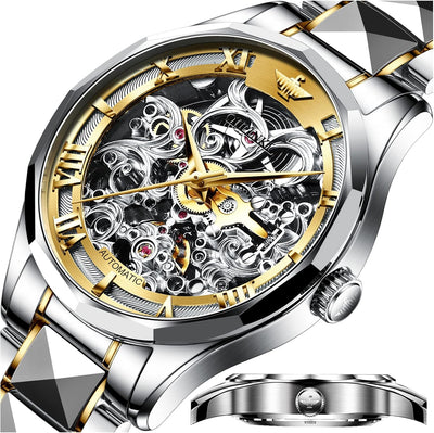 Reloj Para Hombre OUPINKE Skeleton Watches for Men Automatic Mechanical Mens Watches Luxury Stainless Steel Sapphire Crystal Two Tone Waterproof Self Winding Men'S Wrist Watches