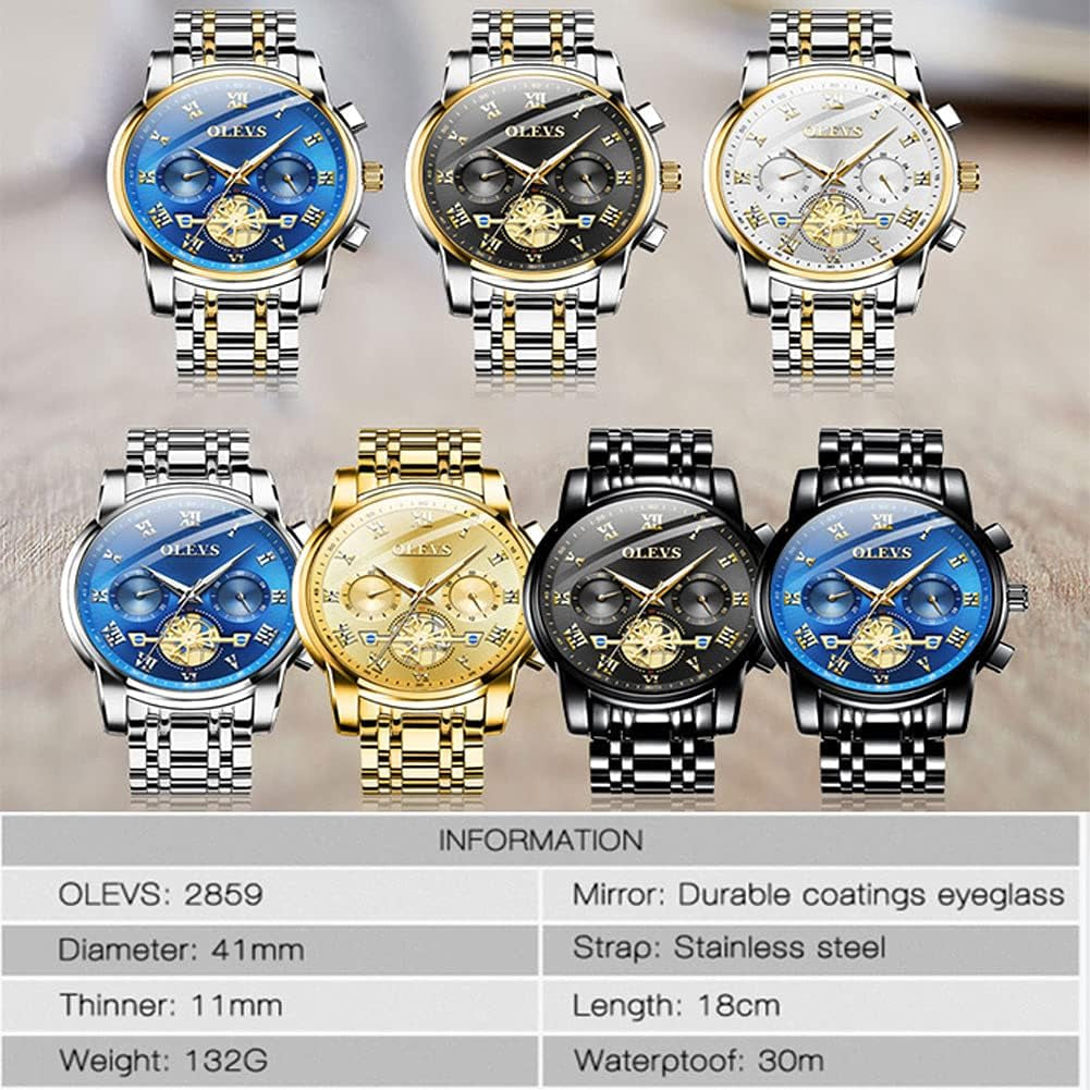 Mens Watches Fashion Casual Analog Quartz Watch Waterproof Dress Wrist Watches with Stainless Steel Band Day Window for Men (Band with Gold White Dial)