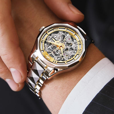 Reloj Para Hombre OUPINKE Skeleton Watches for Men Automatic Mechanical Mens Watches Luxury Stainless Steel Sapphire Crystal Two Tone Waterproof Self Winding Men'S Wrist Watches