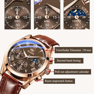 Quartz Watch for Men Top Brand Luxury Watches Moon Phase Waterproof Mens Watches Fashion Chronograph Wrist Watches for Men