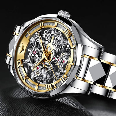 Reloj Para Hombre OUPINKE Skeleton Watches for Men Automatic Mechanical Mens Watches Luxury Stainless Steel Sapphire Crystal Two Tone Waterproof Self Winding Men'S Wrist Watches