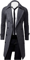 Men'S Woolen Trench Coat Premium Double Breasted Slim Fit Winter Overcoat Long Jacket Business Pea Jacket Coat Gray